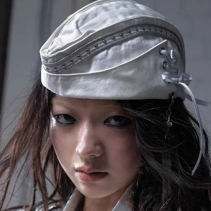 Black Studded Beret Cap Personality Retro Painter Hats