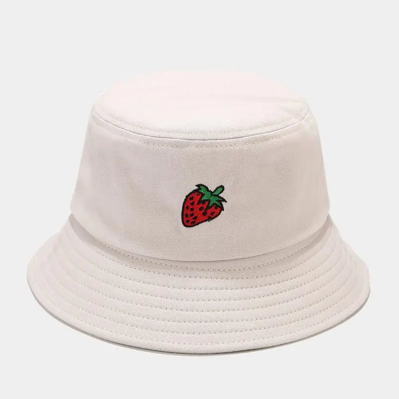 2024 Panama Bucket Hat Fruit Strawberry Embroidered Fishing Cap