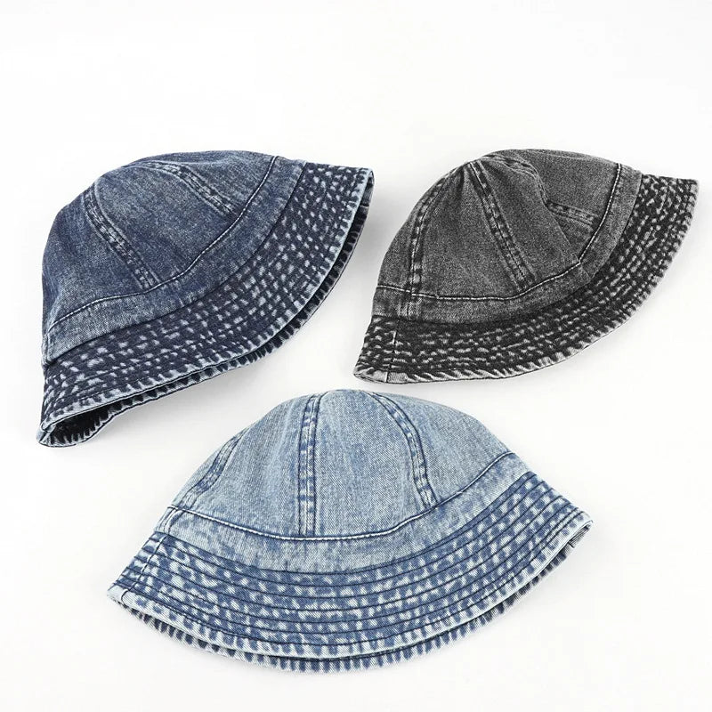 Washed Denim Bucket Hat Women Fisherman's Hat Bucket Hat