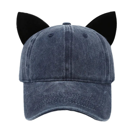 Washed Retro Cat Ear Baseball Cap Women
