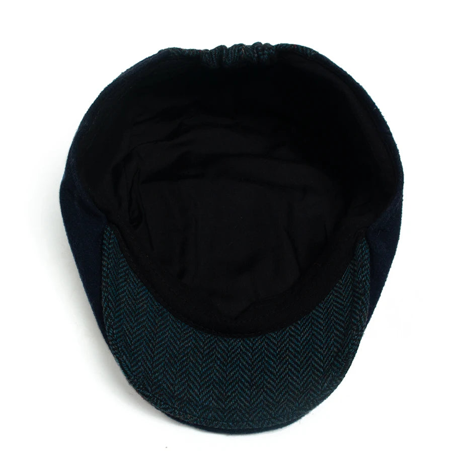 Men Women Patchwork Plaid Beret Vintage Wool Blend Flat Cap