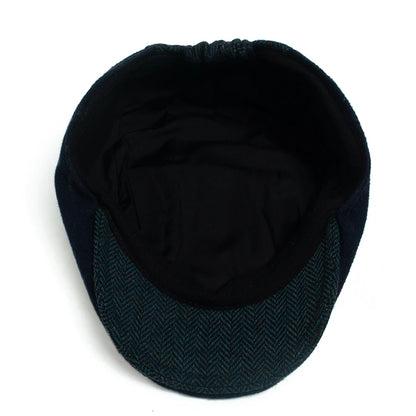 Men Women Patchwork Plaid Beret Vintage Wool Blend Flat Cap