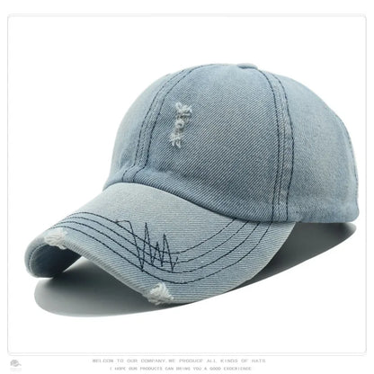 Cross-Border Washed Distressed Embroidered Denim Baseball Cap