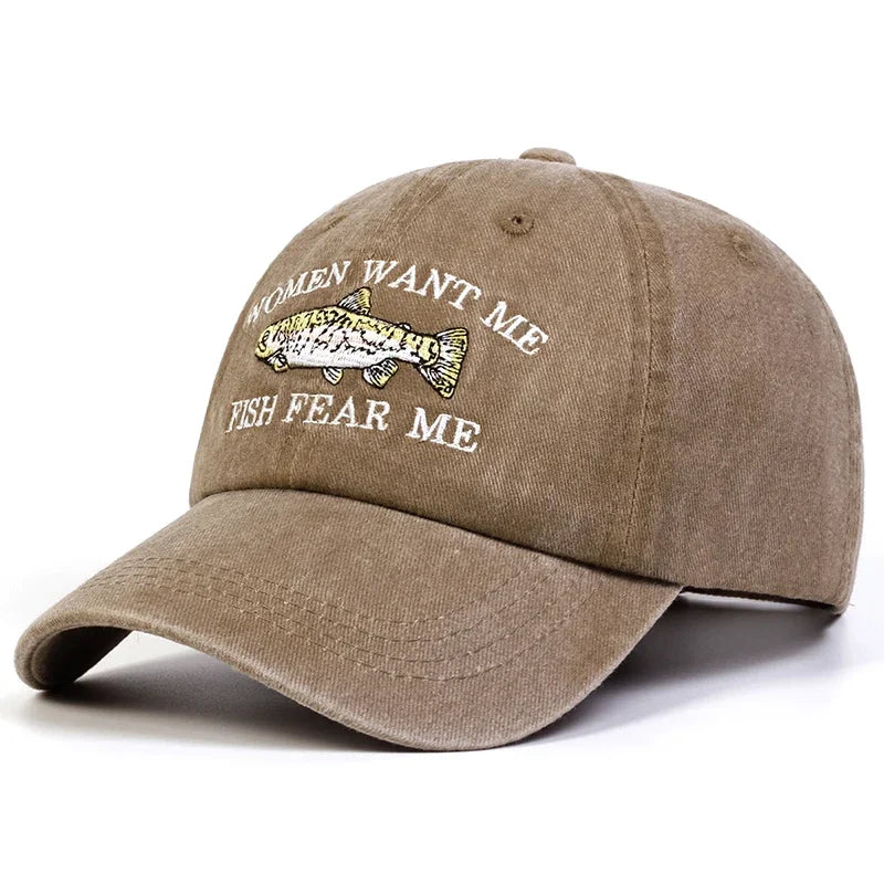 Unisex Fish Embroidery Wash Baseball Caps Spring and Autumn