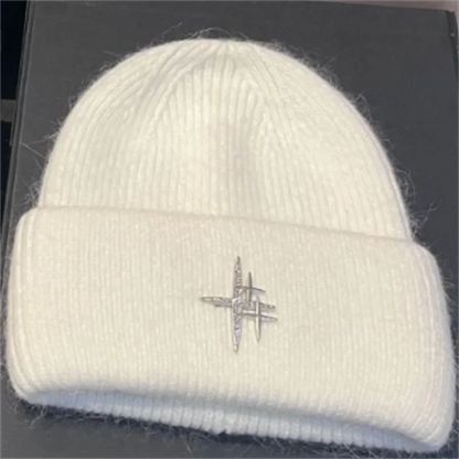 Women Luxury Rhinestone Logo Warm Wool Ear Hat