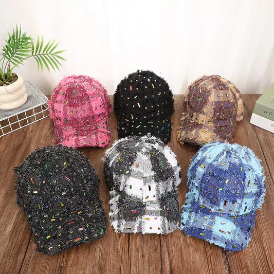 Trendy Western-Style Women's Distressed Denim Baseball Cap