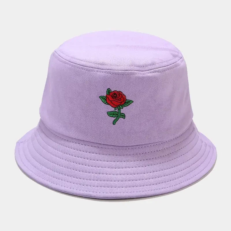 Four Seasons Cotton Rose Embroidery Bucket Hat