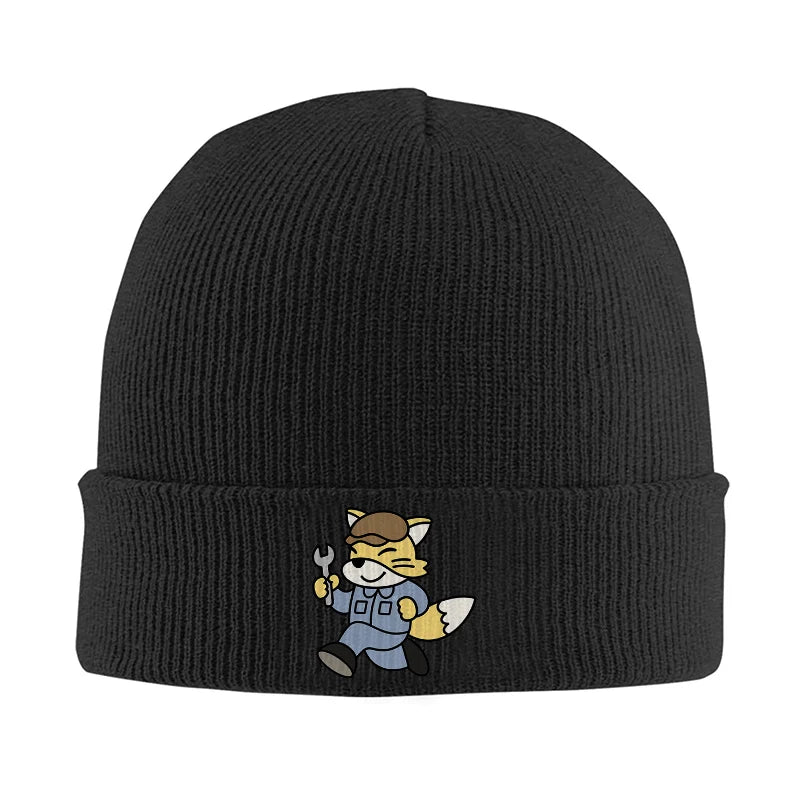 Cute Mechanic Fox Knit Beanie Hat Warm Cuffed Winter Skull Cap