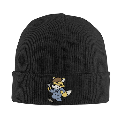 Cute Mechanic Fox Knit Beanie Hat Warm Cuffed Winter Skull Cap