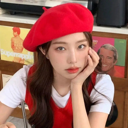 Multi-Color Wool Thick Berets Winter Autumn Artist French Retro Plain Painter Hat