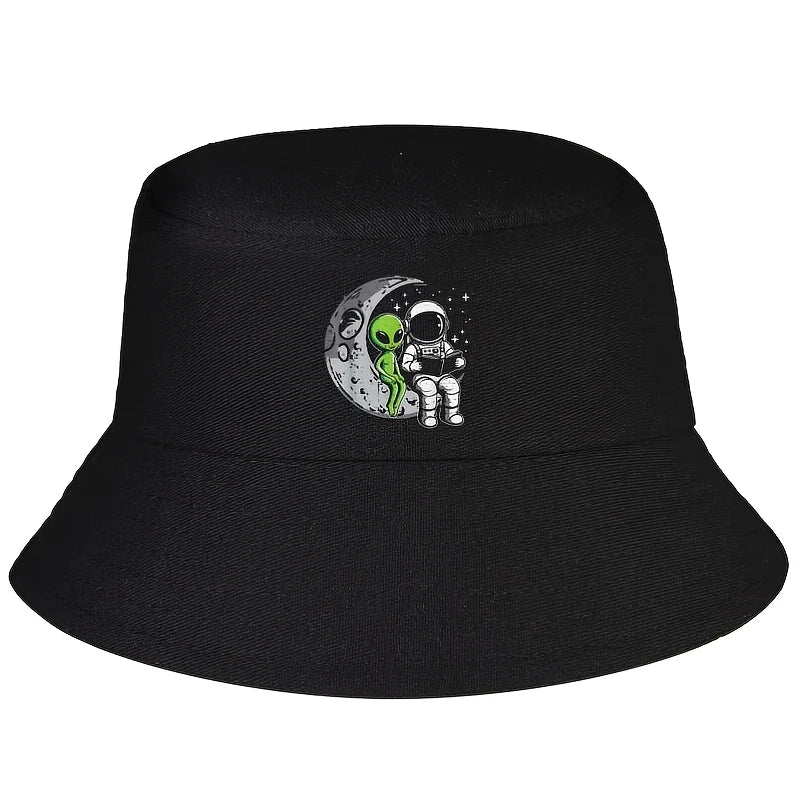 Astronaut Reading Book To Alien Moon Space Women Men Bucket Hat Men Adult