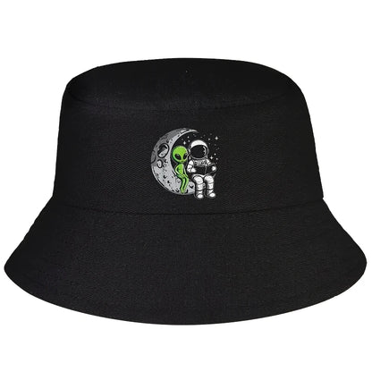 Astronaut Reading Book To Alien Moon Space Women Men Bucket Hat Men Adult