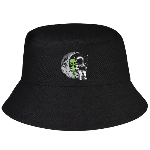 Astronaut Reading Book To Alien Moon Space Women Men Bucket Hat Men Adult