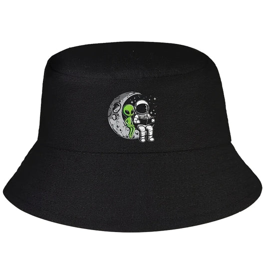 Astronaut Reading Book To Alien Moon Space Women Men Bucket Hat Men Adult