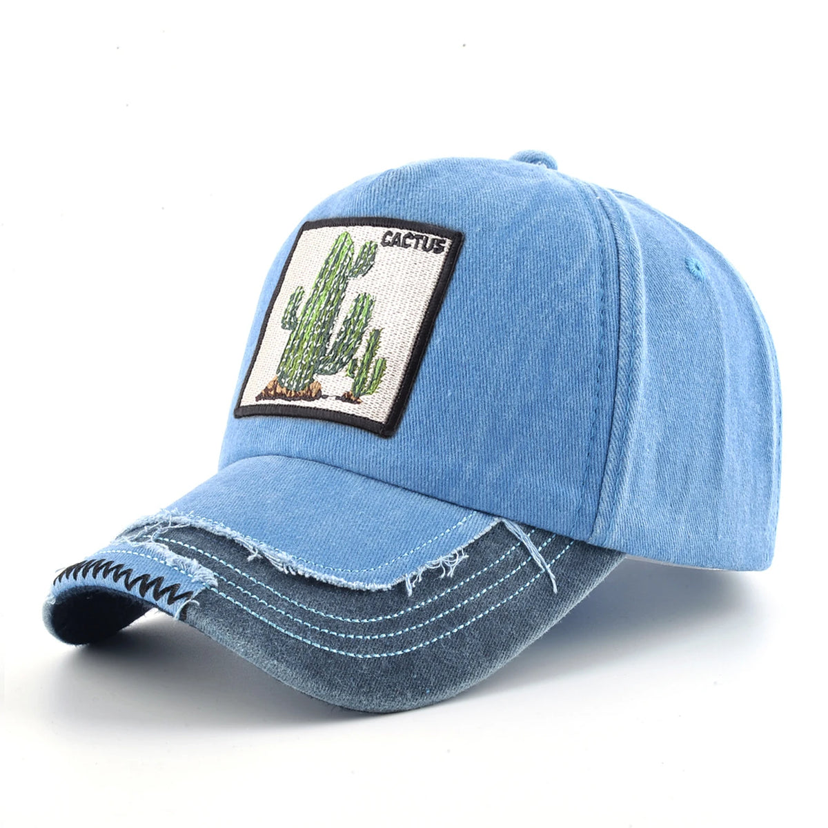 Vintage Denim Baseball Cap With Embroidery Animals