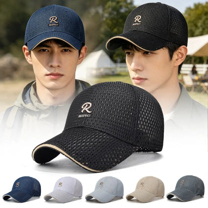 R Letter Embroidery Full Mesh Baseball Cap