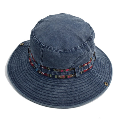 Outdoor Sun Hat Woman Bucket Hat Man Cotton Embroidered Vintage Beach Waterproof Fisherman