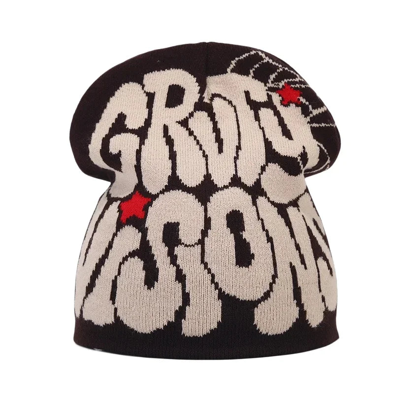 Y2K Letter Knitted Winter Autumn Beanie Cap Men Women