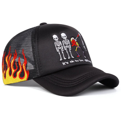 Unisex Skeleton Embroidery Baseball Net Caps Spring and Summer