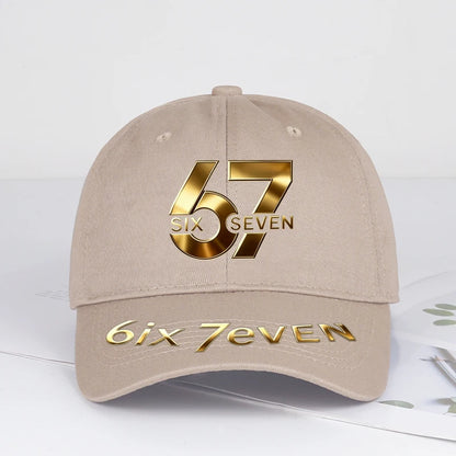 67 Six Seven Gold Letter Print Baseball Cap Adjustable Daily Wear Streetwear Hat For Trend Lovers