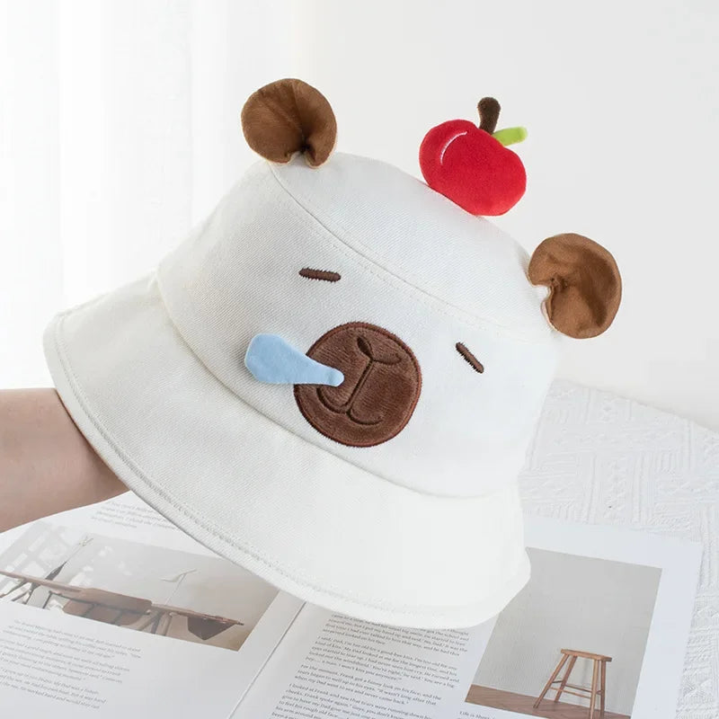Cute Capybara Apple Bucket Hat For Women Cartoon Fisherman Hat