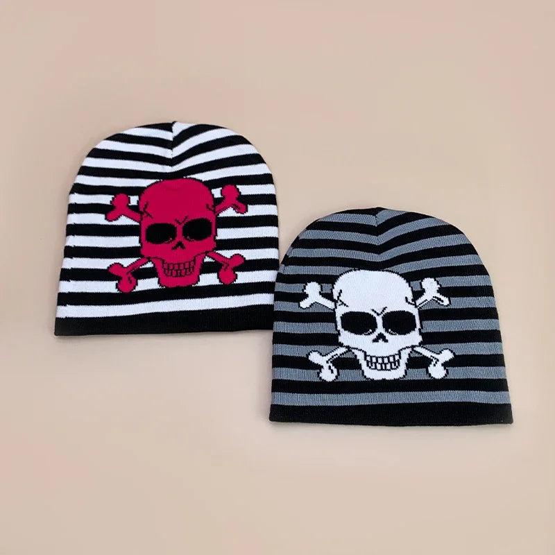 Skull Stripe Wool Knitted Hats Autumn And Winter