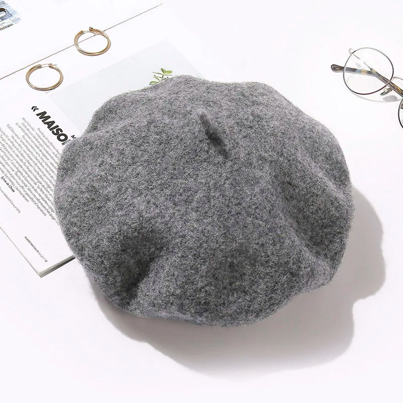 Wool Beret Hat Women Winter Thick French Hat Girls Solid Color Autumn