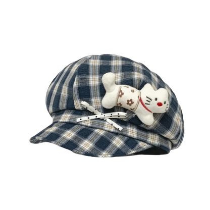 Cute Face Slimming Plaid Beret Hat Sun Protection Y2K Newsboy Hat