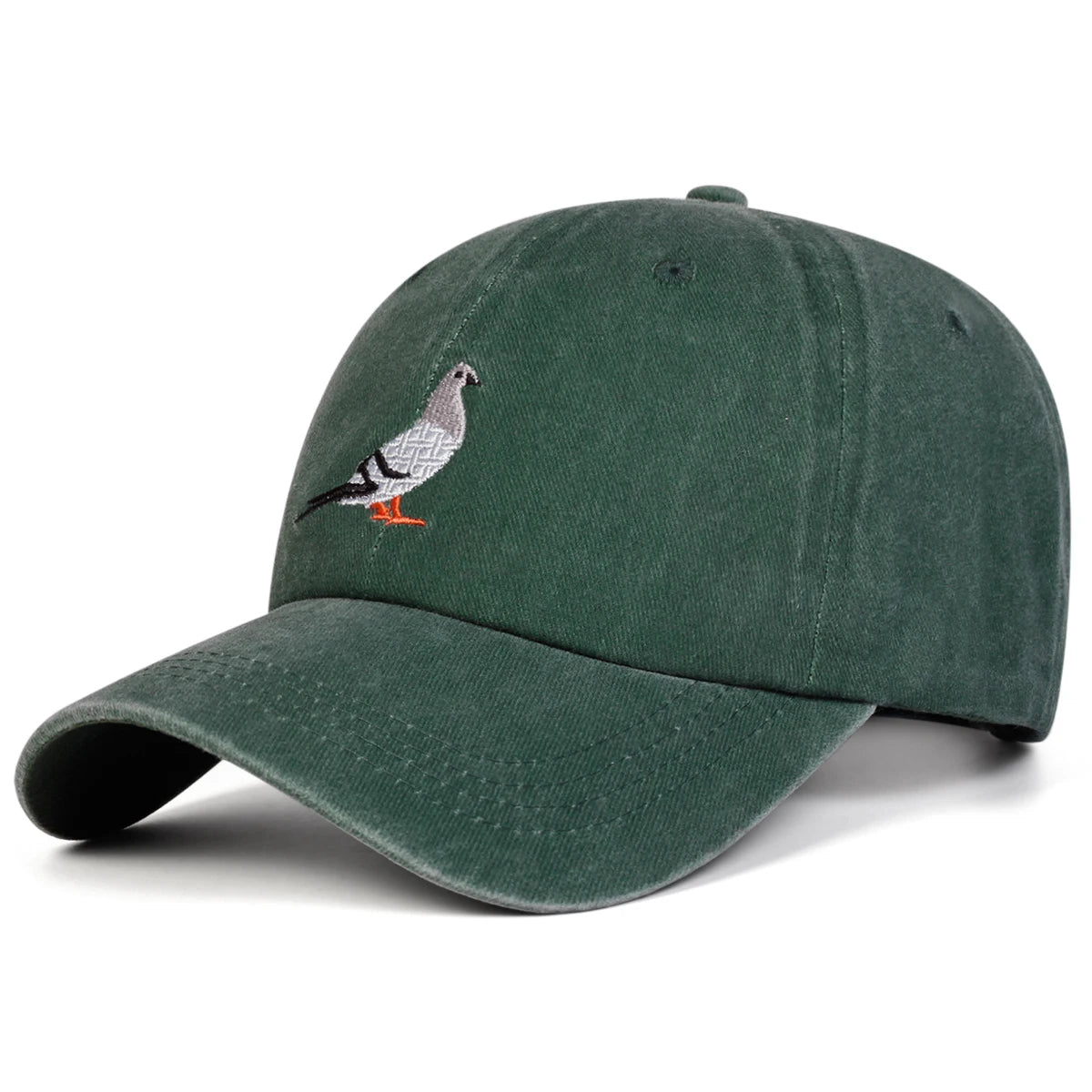 Unisex Pigeon Embroidery Washed Denim Baseball Caps