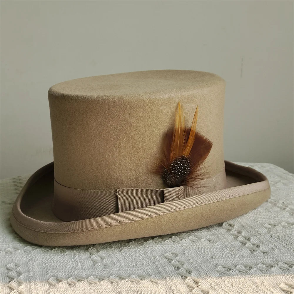 Purplish Red 100% Wool Hat For Men And Women Fedora Top Gentleman Bowler Hat