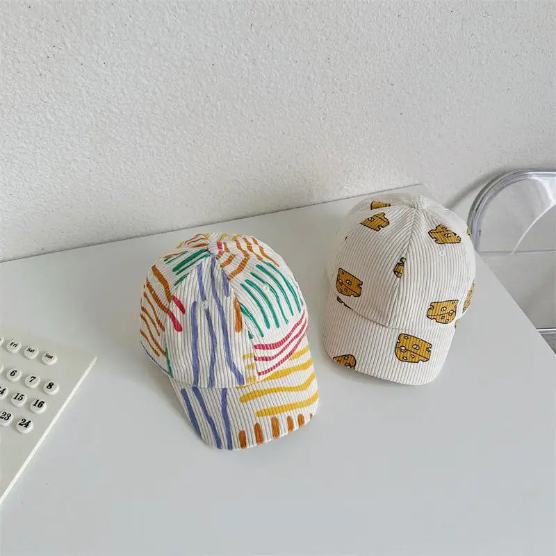 Spring Autumn Boy Children Corduroy Colorful Striped Baseball Cap