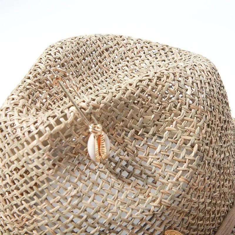 Retro European Style Straw Sun Hat Women's Pin Embellished Letter