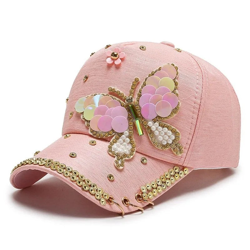 Women Butterfly Kpop Shiny Peaked Caps