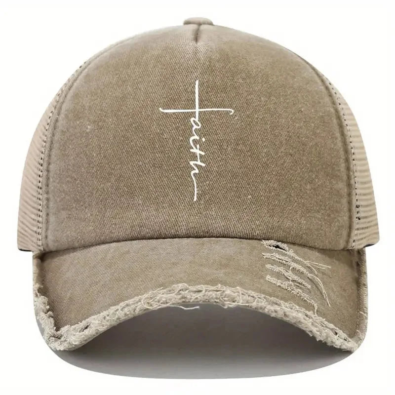Sponge Washed Cotton Faith Print Baseball Cap Women Men Summer
