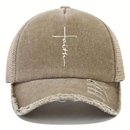 Sponge Washed Cotton Faith Print Baseball Cap Women Men Summer