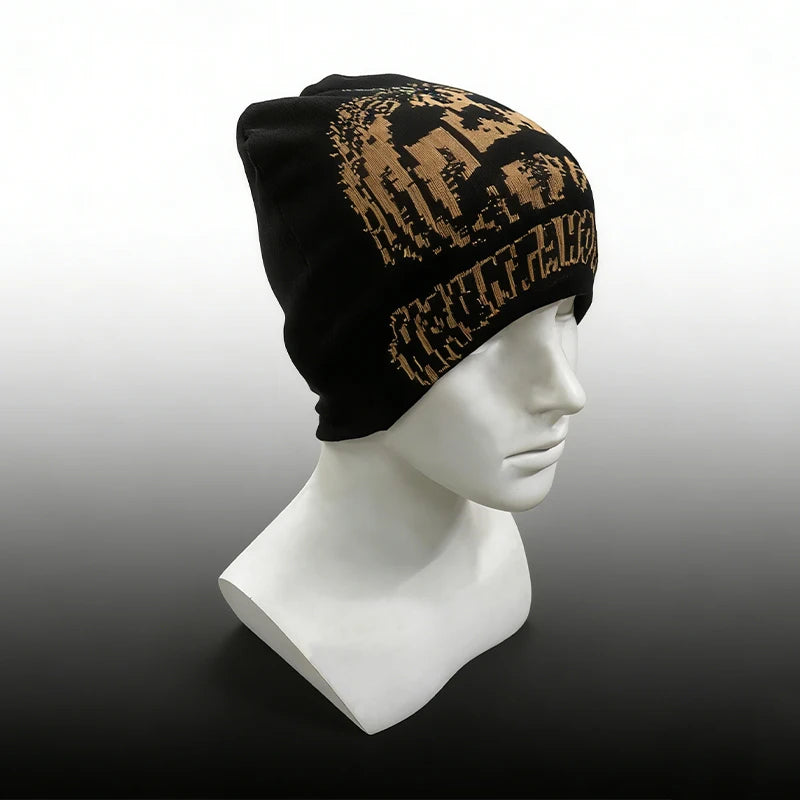 Y2k Wind Black Gold Vintage Jacquard Knit Hat Without Brim