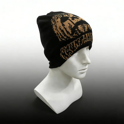 Y2k Wind Black Gold Vintage Jacquard Knit Hat Without Brim