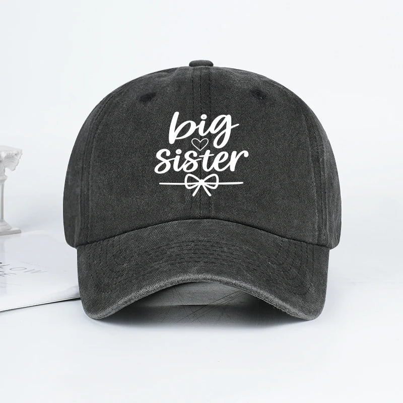 "Big Sister" Print Washed Baseball Cap