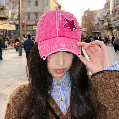 Retro Y2k Star Washed Denim Hole Star Baseball Cap