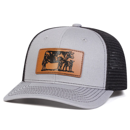 Unisex Brown Cow Leather Label Baseball Net Caps Spring and Summer
