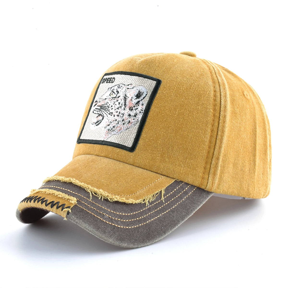 Vintage Denim Baseball Cap With Embroidery Animals