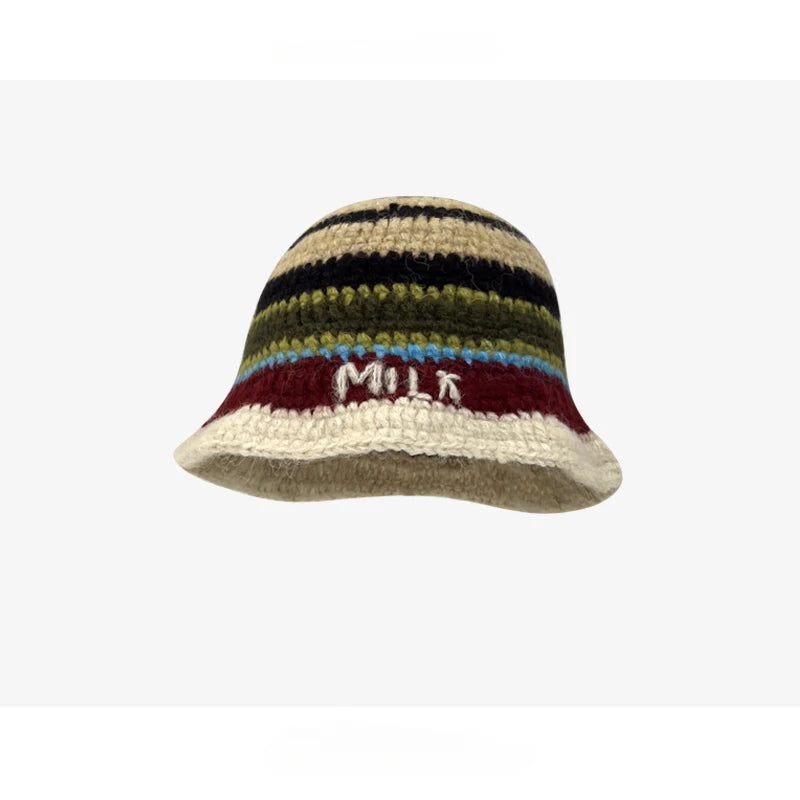 Dopamine Autumn Crochet Panama Cap Korean Handmade Bucket Hats