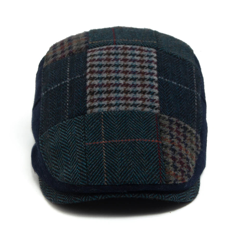 Men Women Patchwork Plaid Beret Vintage Wool Blend Flat Cap