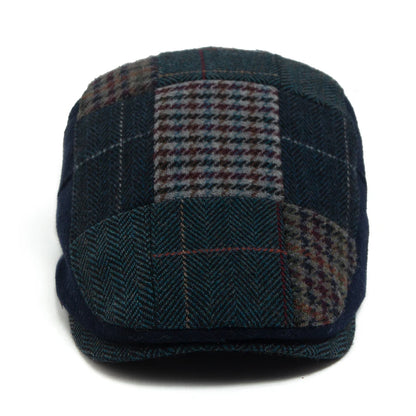 Men Women Patchwork Plaid Beret Vintage Wool Blend Flat Cap