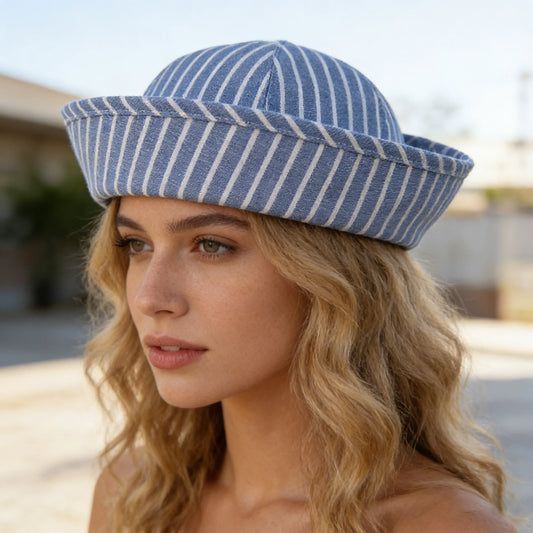 Fashion Bucket Hat For Women Korean Style Striped Sailor Cap Spring Autumn