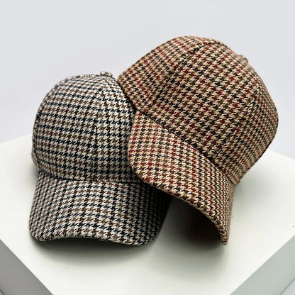 Men Women Woolen Cloth Stripe Check Baseball Caps
