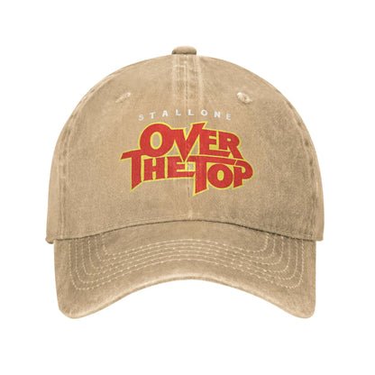Over The Top Logo Movie Baseball Cap Lincoln Hawk Distressed Denim Washed Hat