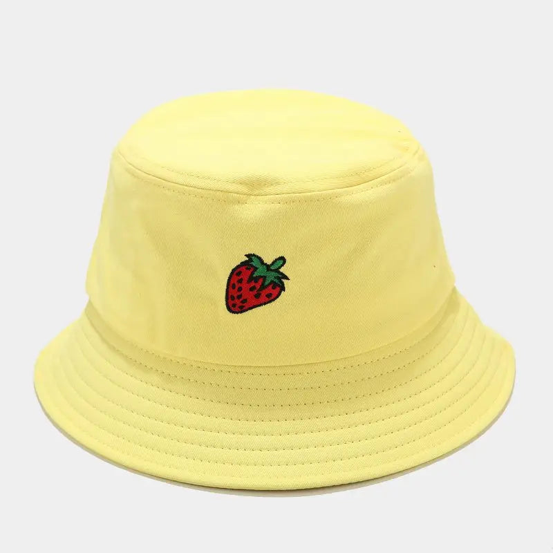 2024 Panama Bucket Hat Fruit Strawberry Embroidered Fishing Cap