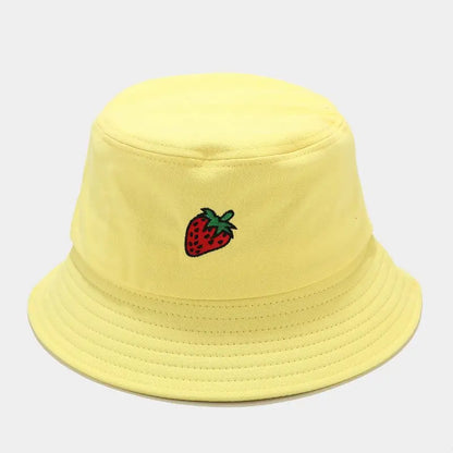 2024 Panama Bucket Hat Fruit Strawberry Embroidered Fishing Cap