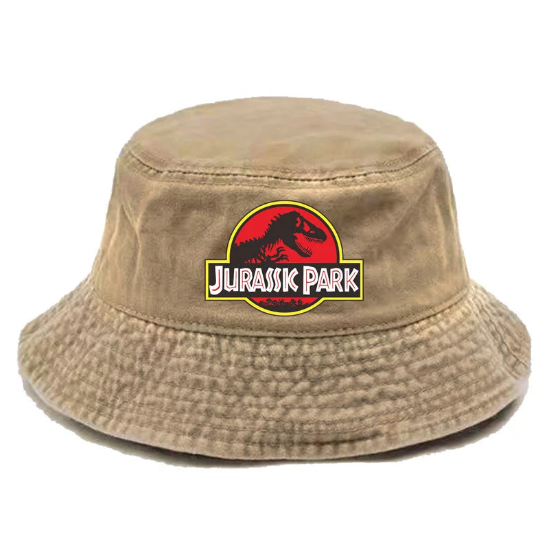 Jurassic Park Bucket Cap Distressed Hats Cap Dinosaur Men Retro Outdoor Summer